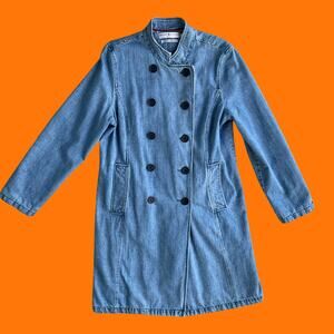 00's vintage denim y2k double breasted trench peacoat jacket XL Tommy Hilfiger